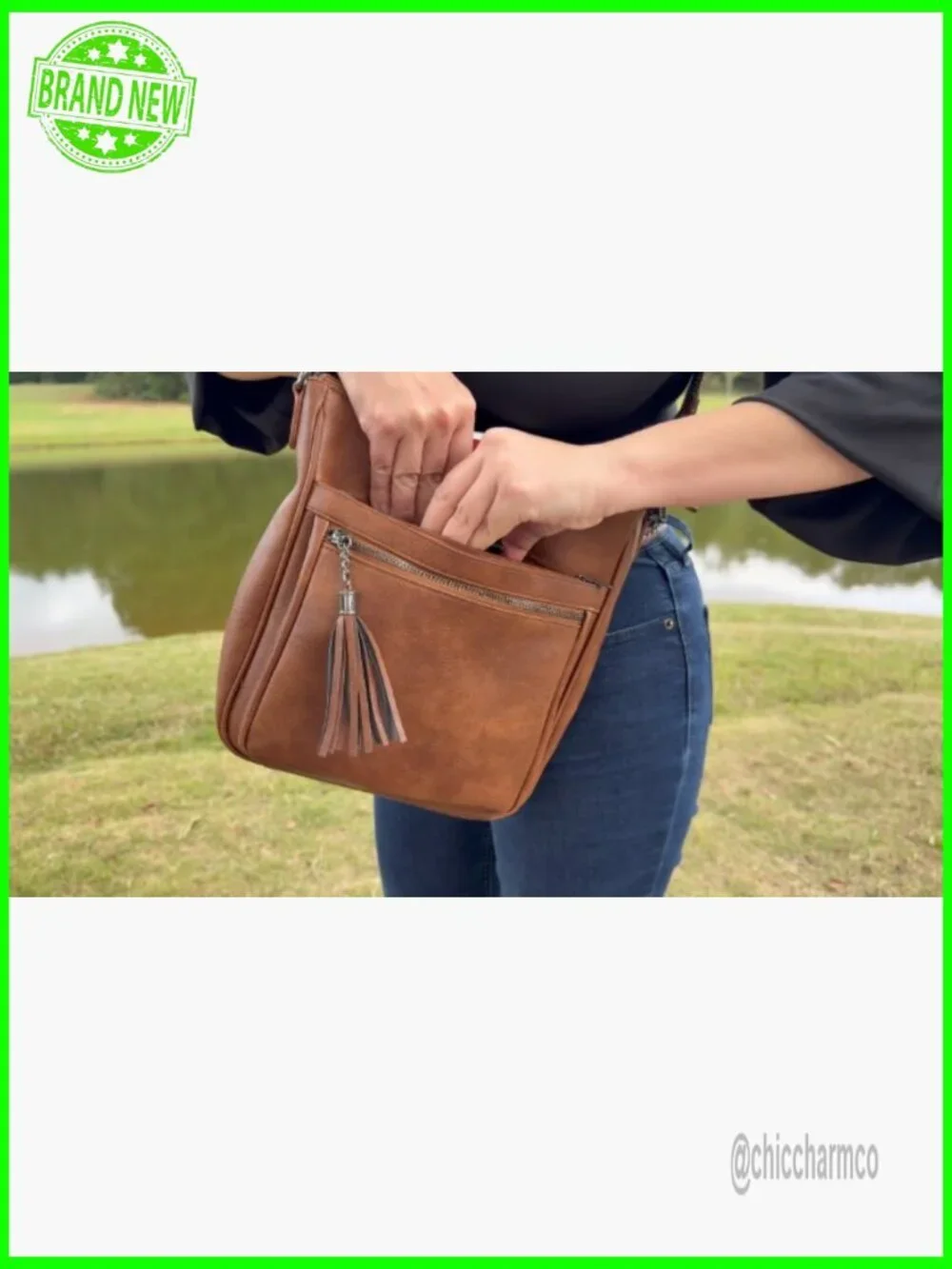 Vegan Leather Crossbody Bag with Tassel, Medium Hobo Purse, Lightweight